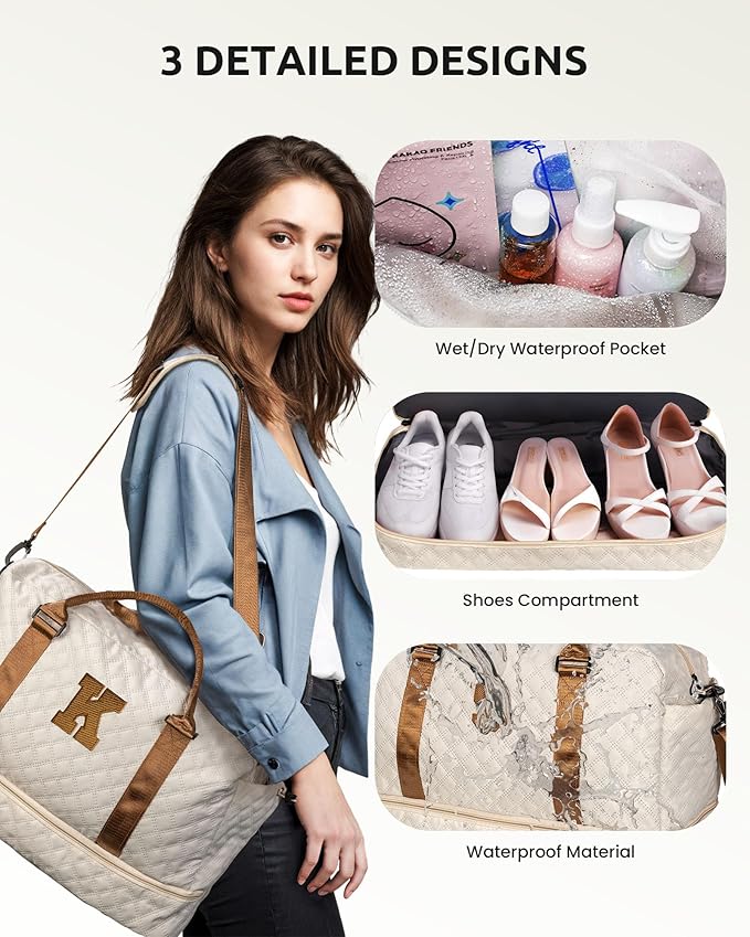 Birthday Gifts for Women-Initial Duffle Bag with Shoe Compartment, Personalized Weekender, Monogram Overnight, Letter Travel Bag with Makeup, Friend Wife Birthday Gift (Letter C)