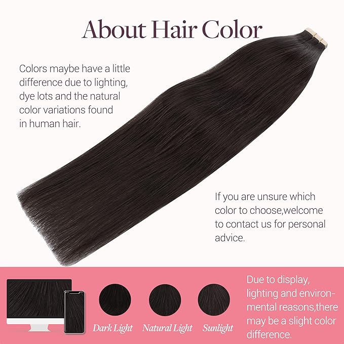 GOO GOO Tape in Hair Extensions Human Hair, 2 Dark Brown, 20inch 50g 20pcs, Skin Weft Seamless Invisible, Silky Straight with Thick Ends, Remy Human Hair