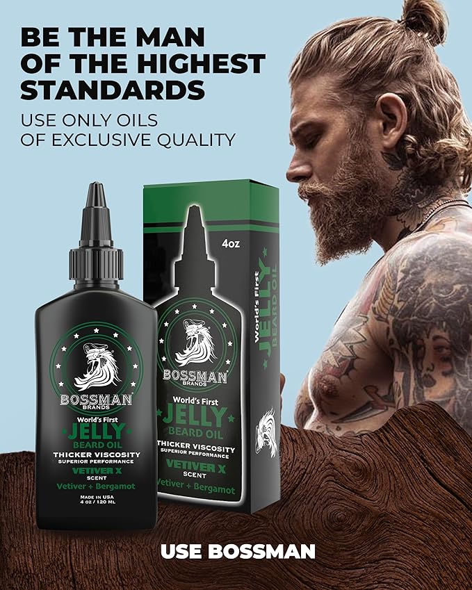 Bossman Jelly Beard Oil for Men - 3 Pack (12 oz in Total, Vetiver X Scent) – Softens, Moisturizes & Conditions with Natural Ingredients