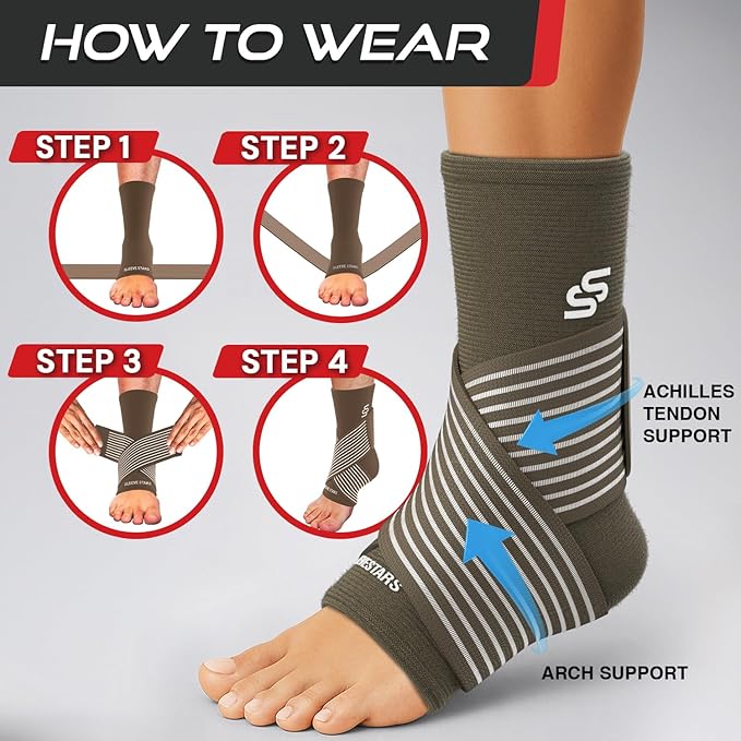 Sleeve Stars Ankle Support for Ligament Damage & Sprained Ankle, Plantar Fasciitis Support & Achilles Tendonitis Pain Relief, Ankle Brace for Women & Men (Single/Mocha Brown)