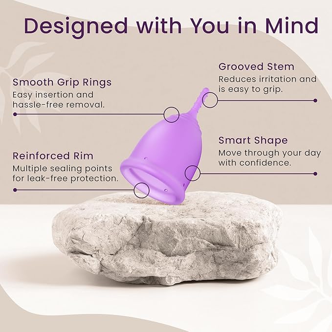 EcoBlossom Reusable Menstrual Cup Set - The Most Reliable Medical Grade Silicone Period Cups - Comfortably use for 12 Hours (2 Regular Cups)