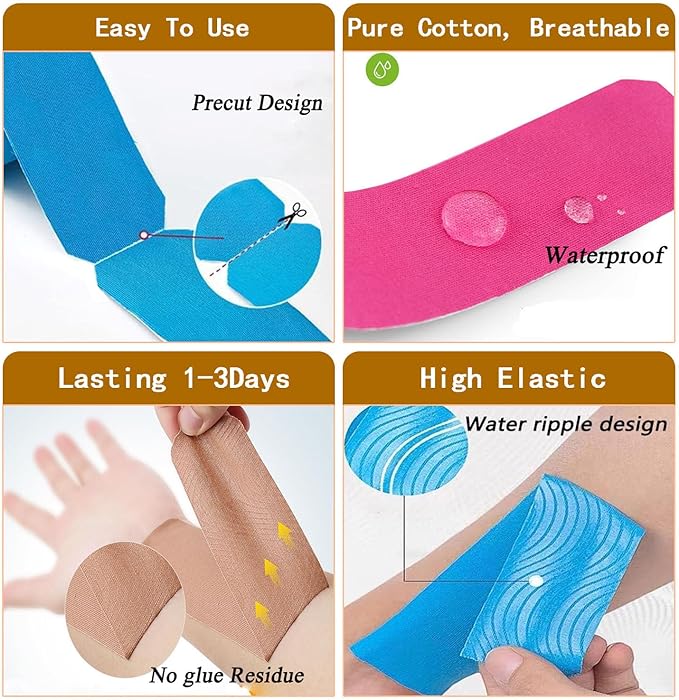 Kinesiology Tape Precut Strips<2Roll>Athletic Tape Waterproof Elastic Sports Tape for Joints Support & Muscle Pain Relief <16.4ft*2 >Cotton K Tape(Black)