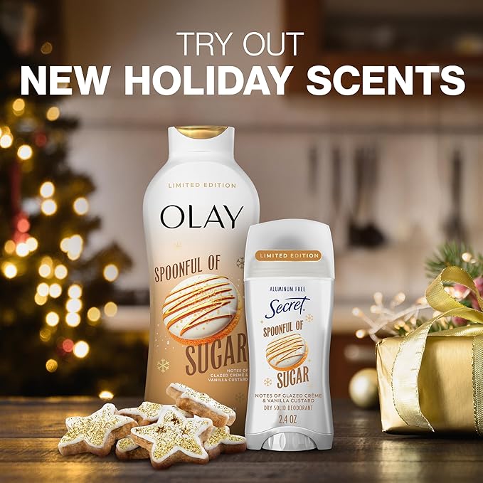 Secret Aluminum Free Deodorant for Women, 48hr Odor Protection with Pro-Hyaluronic Acid, PH Balancing Minerals, Holiday Dry Solid, Spoonful of Sugar with Glazed Crème & Vanilla Custard Scent, 2.4 oz