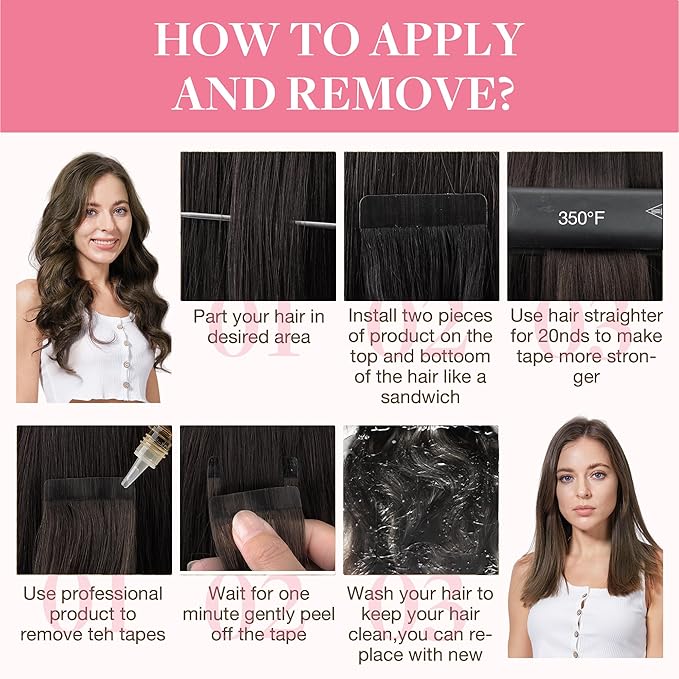 GOO GOO Tape in Hair Extensions Human Hair, 2/6 Dark Brown Highlighted Chestnut Brown, 14inch 100g 40pcs, Skin Weft Seamless Invisible, Silky Straight with Thick Ends, Remy Human Hair