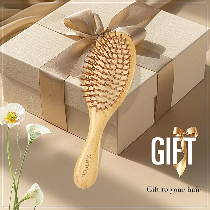 Bamboo Hair Brush for Hair Growth Natural Bamboo Bristle Brush Detangling Wooden for Scalp Massaging Paddle Hair Brushes for Women Men Curly & Beard Styling HairBrush & Slick Back Hair Brush