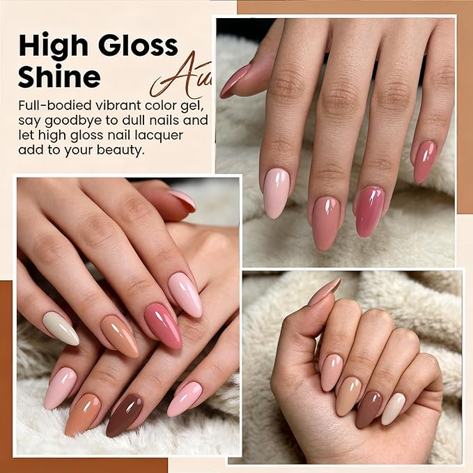 Gel Nail Polish Set, 6 Colors Milky White Nude Pink Polish Kit Soak Off Uv LED Nail Kit Minicure DIY Nails Art for Salon Home Fall Winter Gel Nails Kit
