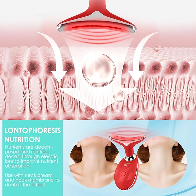 Facial Massager Red-Light-Therapy-for-Face and Neck, Face 𝖲 culpting Wand with 7 Color (Red)