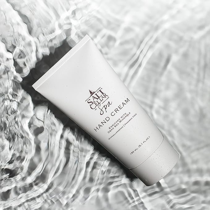 Salt Cellar Spa Dead Sea Mineral Hand Cream, Moisturizer Lotion for Dry, Cracked Skin Enriched with Glycerin, Olive Oil, Paraben Free, Fast Absorbing, 5.1 FL oz (150 ml)