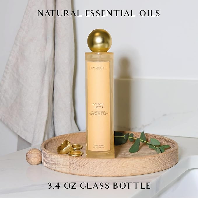 Benevolence LA Golden Luster Gift Box | Candle, Room Spray & Reed Diffuser | Orange, Cedarwood & Clove | Luxurious Home Fragrance | Ready for Gifting |Gift Set for Women