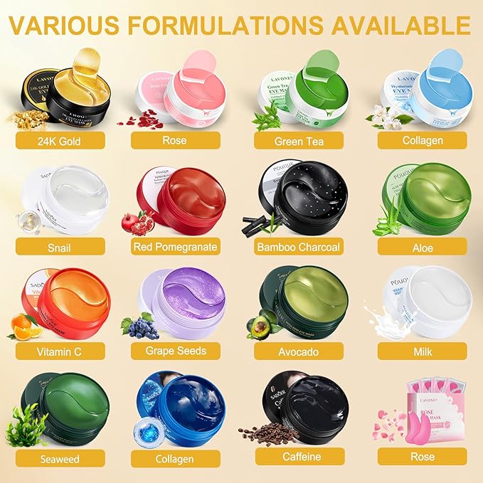 LAVONE Eye Mask - 30 Pairs 24K Gold Under Eye Patches Skin Care Products-Eye Masks Skincare for Dark Circles and Puffiness,Reduce Wrinkles and Fine Lines,for Women and Man