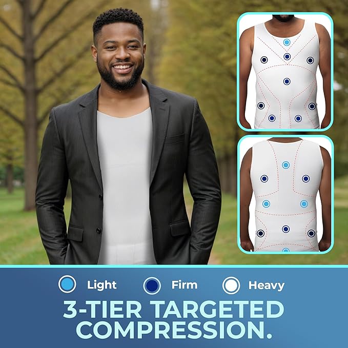QORE LOGIQ Gynecomastia Compression Shirts for Men - Sleeveless Slimming Undershirts Tummy Control and Body Shaper Tank Top
