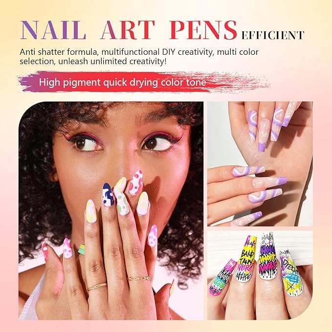 Nail Art Marker Pens Kit - 24 Colors Fine Tip 0.5mm Waterproof for Painting nail oil pen Home Salon Design & holiday Gifts Quick Dry Liner Brush Set for Women Girls Beginners