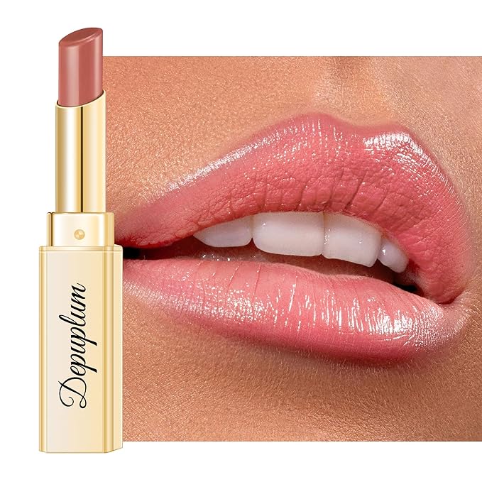 Depuplum Nude Pink Lipstick for Women Hydrate Glossy Lipstick Moisture Lip Gloss Sheer-Medium Coverage Long Lasting Lipsticks for Dry Lips,DM70 Peach Nude