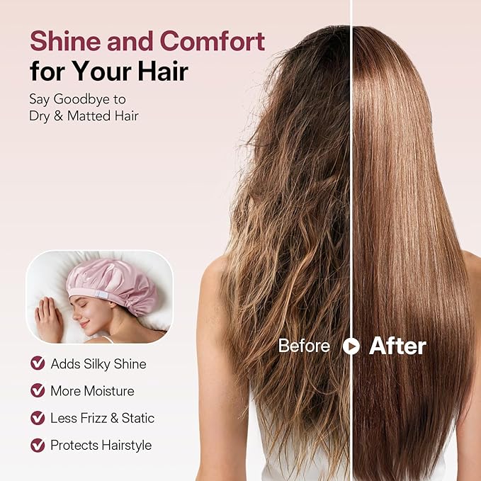 LitBear Silk Satin Bonnet for Sleeping Women, Adjustable Double Layer Hair Bonnet with Scrunchies for Curly Natural Hair, Non Slip Softer Night Sleep Cap