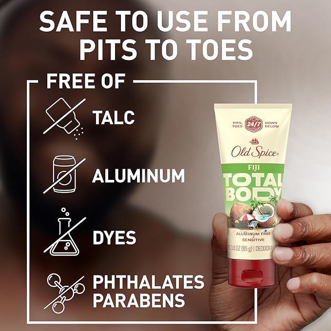 Old Spice Whole Body Deodorant Cream for Men, Aluminum Free, Fiji Scent, 24/7 Odor Protection, 24/7 Lasting Freshness, Dermatologist Tested, Gentle on Skin, Safe to Use All Over, 3.0 oz