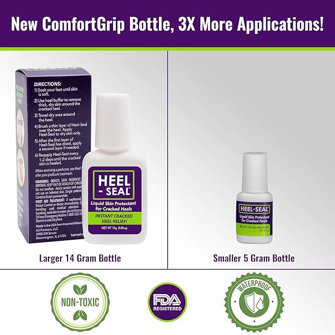 New Larger Size, 3X the Applications - The #1 Liquid Skin Protectant for Cracked Heels, Cracked Feet Treatment, Liquid Bandage, Must-Have Foot Care for Cracked Feet, Foot Repair