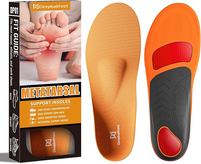 Arch Support Insoles with Metatarsal Pads, Orthotic Inserts for Metatarsalgia, Morton's Neuroma, Plantar Fasciitis, Ball of Foot Pain Relief, Man Women Insole for Standing All Day-G