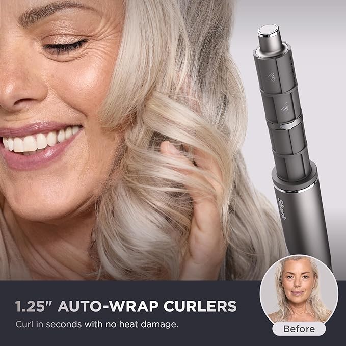 Shark Flex Fusion Hair Straightener & Powerful Hair Dryer with Fusion Hair Brush, Air Styler with Auto-Wrap Hair Curlers, Concentrator, & Frizz Fighter, Metallic Mist, HD651S