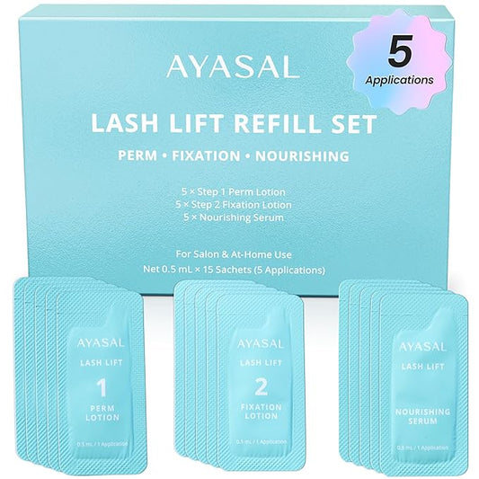 AYASAL Lash Lift Kit Refills: Step 1+2 Refill Set, Korean Thio-Free Lash Perm - Professional Long Lasting Results up to 6-8 Weeks - Eyelash Curling Set at Home - Set for 5 Applications