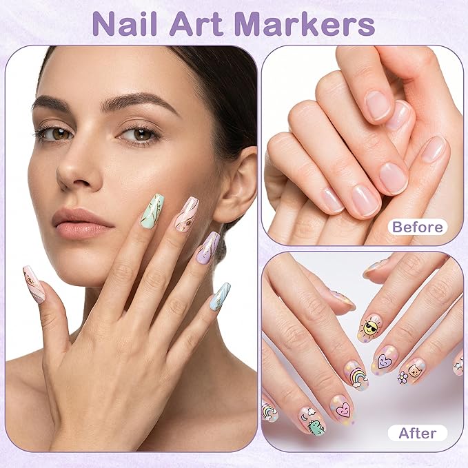 Nail Art Pens: 12 Colors Nail Art Markers Set - Painting Polish Pen with 0.5mm Fine Tip, Quick-Dry - Valentine's Day Gifts for Woman Girl Her DIY Home Salon