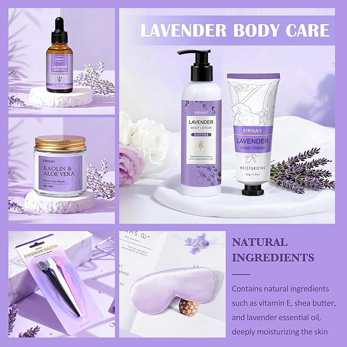 Valentines Day Gifts for Women, Spa Gifts Basket for Women, 21pcs Lavender Bath and Body Gift Basket, Self Care Gifts, Facial Skin Care Set, Birthday Gifts for Mom, Wife, Girlfriend, Sister