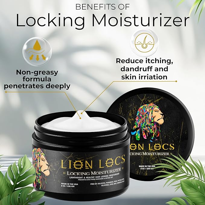 Beard Gains Lion Locs Hair Locking Dreads Moisturizer for Dreadlocks, Microlocs, Braids, Fauxlocs, Twistlocks, or Sisterlocks | - Large Container Residue and Build-Up Free (8oz)