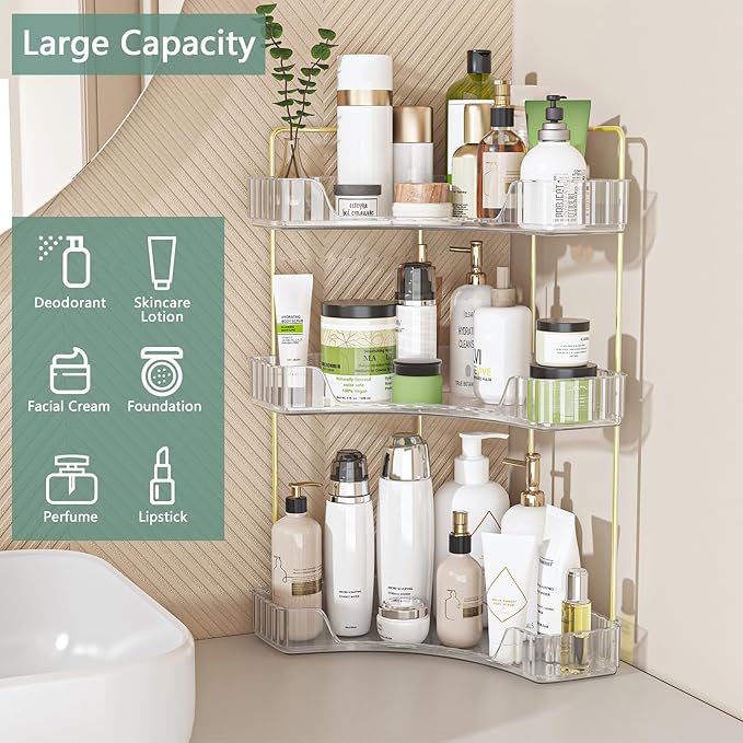 Webetop Corner Bathroom Counter Organizer 3 Tier Bathroom Countertop Organizers Shelf Makeup Organizer for Vanity Perfume Tray for Corner Storage Skincare, Cosmetic, Dresser, Kitchen Spice Rack