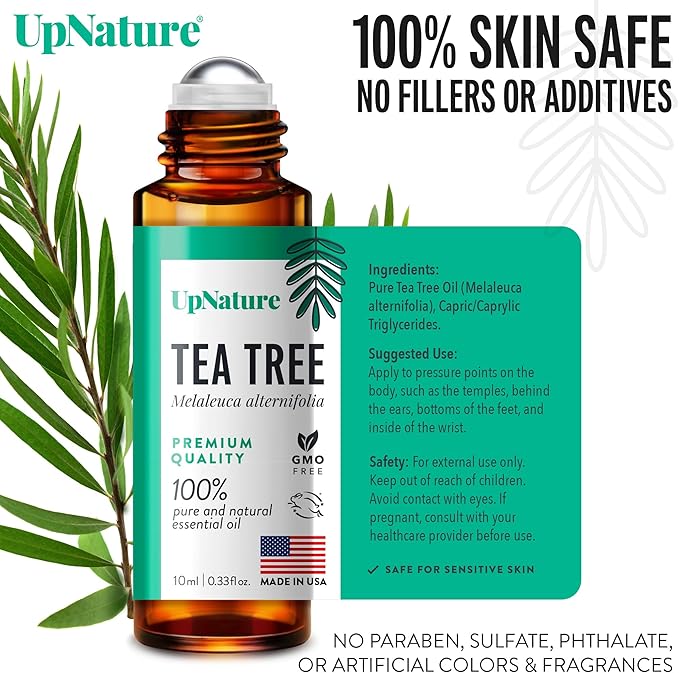 UpNature Tea Tree Essential Oil Roll On - 100% Natural Tea Tree Oil for Skin