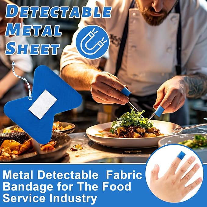 Geiserailie 120 Pcs Food Service Blue Detectable Bandage Woven Fingertip Waterproof Flexible Bandages Non-Stick Pad Latex Free Catering First Aid Kit Wound Care and Protection(1.75" X 2",Butterfly)