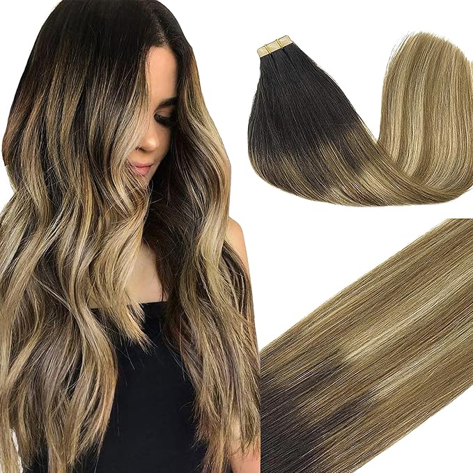 GOO GOO Tape in Hair Extensions Human Hair - Balayage Brown to Dirty Blonde, 24 Inch 50g 20pcs, Thick Ends Straight Seamless Invisible Tape in Extensions