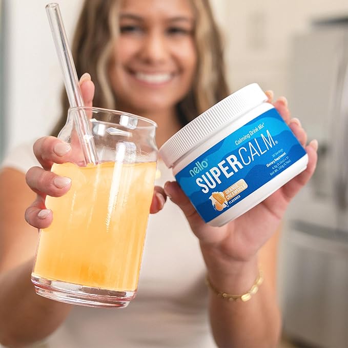Nello Supercalm Powdered Drink Mix Tub, Cortisol Reducer* and Sleep Aid Supplement, L Theanine, Ksm-66 Ashwagandha, Magnesium Glycinate, Vitamin D 3, No Sugar, Non GMO, 30 Ct, Orange Creamsicle
