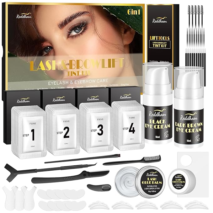 6 IN 1 Lash Lift & Brow Lamination Kit with Black Dark Brown, Home Lash Lift Kit, Quick Lash Curled Brow Perming with All Tools, Safe and Effective Result, Lasts for 6-8 Weeks, Christmas Gift for Her