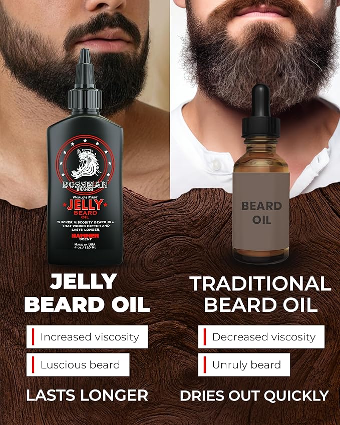 Bossman Jelly Beard Oil for Men (4 oz, Hammer Scent) – Softens, Moisturizes & Conditions with Natural Ingredients