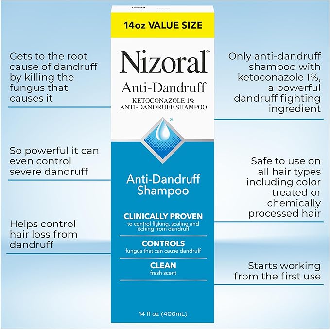Nizoral Anti-Dandruff Shampoo with 1% Ketoconazole, 14 Fl Oz, Fresh Scent, Anti Fungal Shampoo