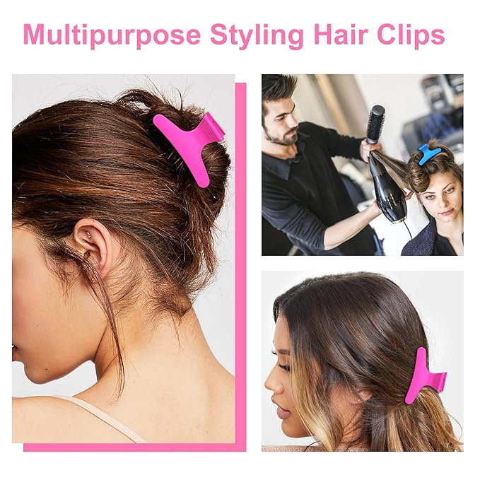 Ondder Blue Hot Pink Butterfly Hair Claw Clips for Styling, Sectioning, Makeup, Pro Hair Clamp Clips for Women, Girls