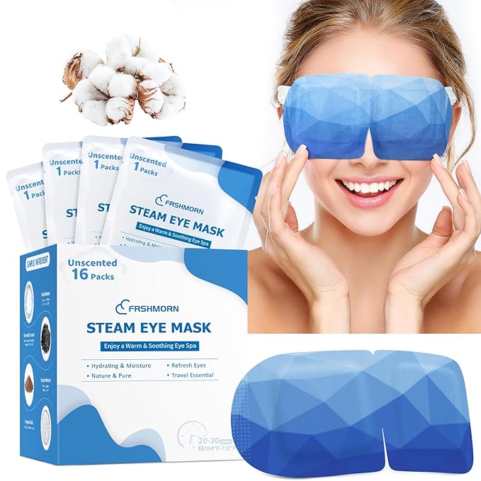 16 Packs Steam Eye Mask, Heated Eye Mask for Sleeping, Warm Compress for Eyes, Self Heating Disposal Steam Mask for Home Sleep, Office, Spa, Travel Essential Valentine's Day Gift (Unscented)