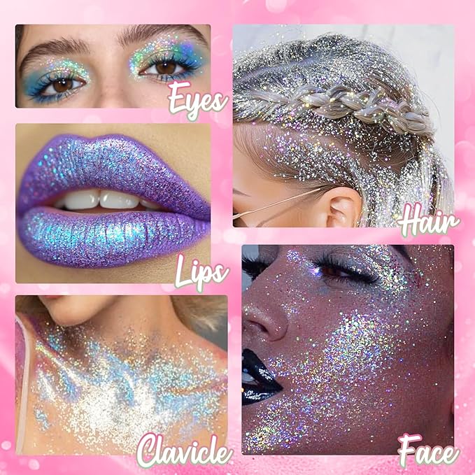 CAHOTO Flamingo Rolling Glitter for Face Body & Hair, Sparkling Holographic Chunky Shimmer, Roll-on Sequins for Singer Concert Rave Festival Halloween Party Carnival, 1.35fl.oz