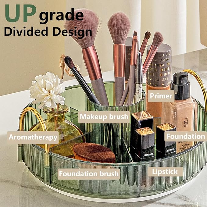 360 Rotating Makeup Organizer,3 Tier Large Capacity Make Up Organizers and Storage,Skincare Perfume Vanity Organizers,Bathroom Cosmetics Storage Organizer Countertop (Green)
