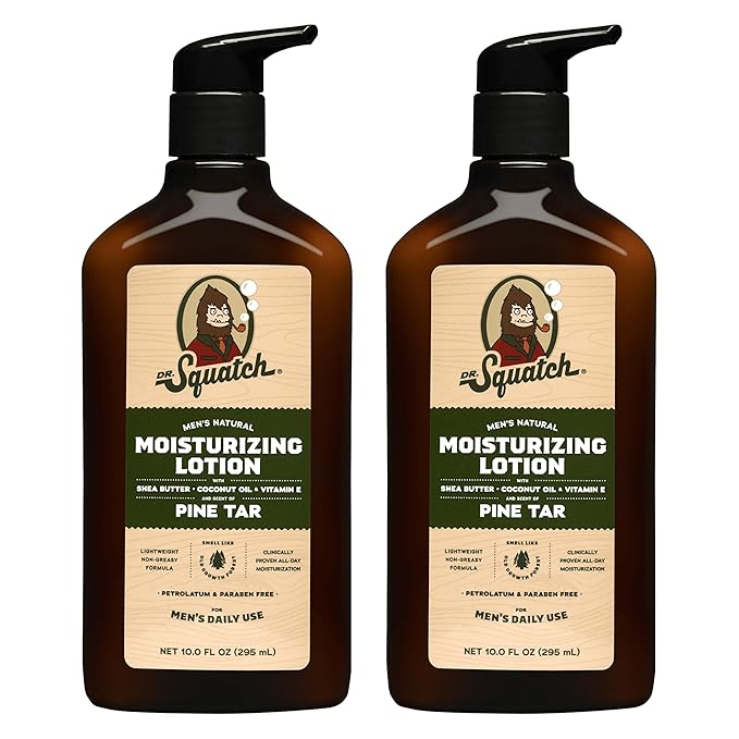 Dr. Squatch Natural Hand and Body Lotion for Men - Made with Shea Butter, Coconut Oil, Vitamin E for 24-Hr Moisturization - Pine Tar (10 fl oz, 2-Pack)