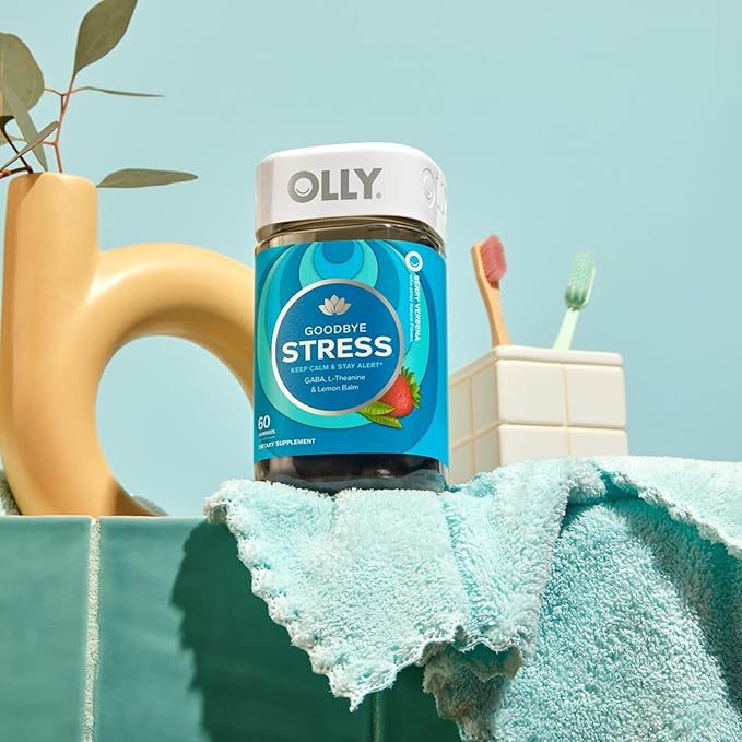 OLLY Goodbye Stress Gummy, GABA, L-Theanine, Lemon Balm, Stress Relief Supplement, Berry - 60 Count