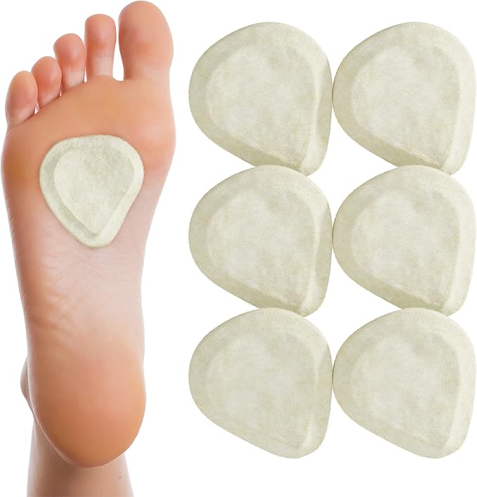 Metatarsal Felt Foot Pad Skived Cut (1/8" Thick) - Made in USA - Felt Metatarsal Pads for Women and Men - Ball of Foot Cushion - 6 Pairs (12 Pieces)