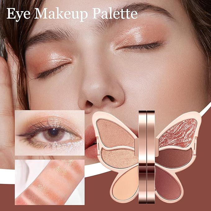 Eye Shadow Palette, 6 Colors Makeup, Waterproof Matte Shimmer, Glitter Pigmented Eyeshadow, Colorful Eye Cosmetic for Women Girls Daily Party Evening Makeup Look Professional Use