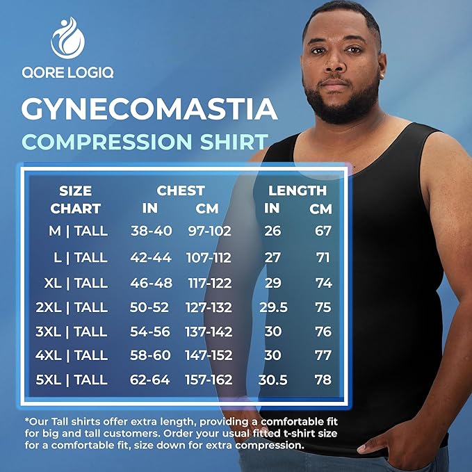 QORE LOGIQ Gynecomastia Compression Shirts for Men - Sleeveless Slimming Undershirts Tummy Control and Body Shaper Tank Top