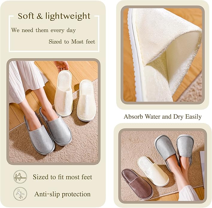 6-10 Pairs Spa Slippers, Non Slip Disposable Slippers For Guest, Washable Reusable, Which Can Be Used As Women Men, House, Indoor, Bathroom, Bedroom, Hotel, Bride Slippers
