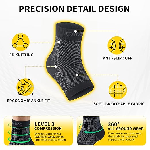 CAMBIVO 1 Pair Ankle Compression Sleeve for Men & Women – Soft, Breathable Support for Plantar Fasciitis, Achilles Tendonitis, Swelling & Sports Recovery – Easy to Wear, All-Day Comfort Fit