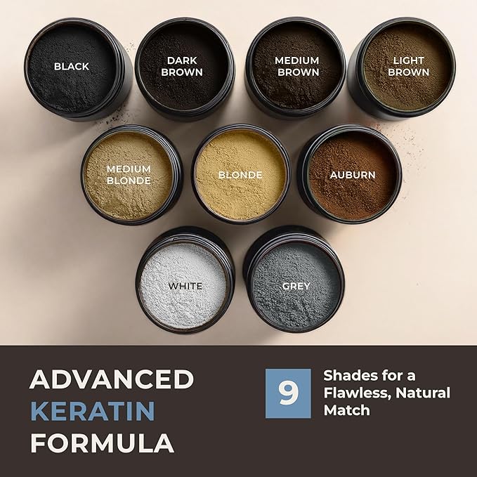 Keratin Hair Fibers for Men & Women - Fill In Fine or Thinning Hair, Instantly Thicker, Fuller Looking Hair (Black, 15g)