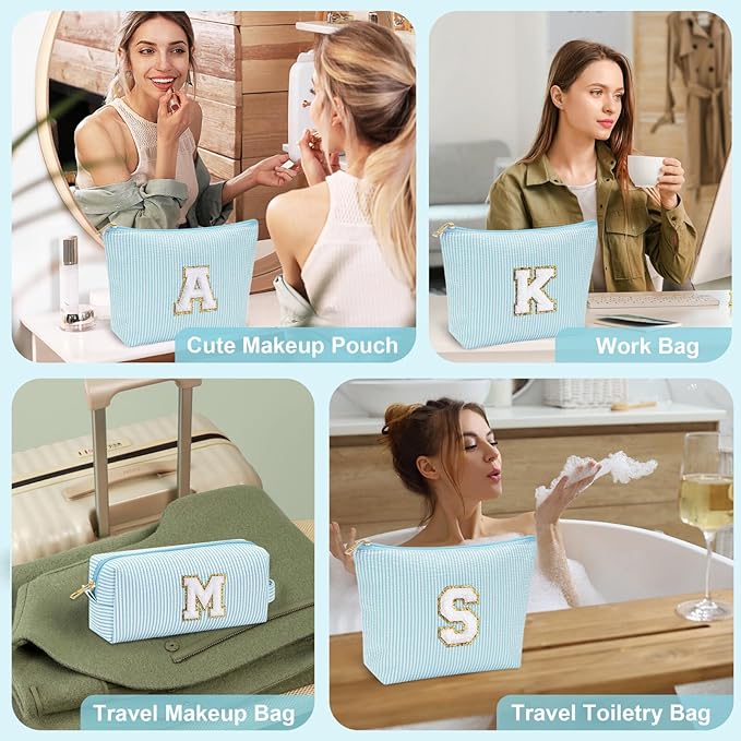 YOOLIFE Initial Makeup Bag for Women - Monogram Cute Makeup Bags Cosmetic Toiletry Pouch Make Up Case for Women Her Best Friend Friendship Sister Teacher, Personalized Birthday Gifts for Women E