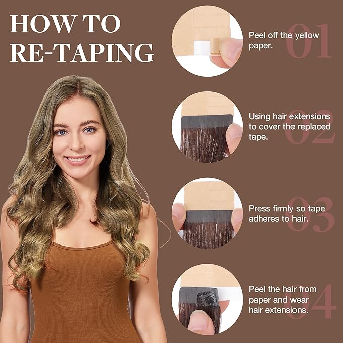 GOO GOO Tape in Hair Extensions Human Hair, 7 Bronde, 12inch 80g 40pcs, Skin Weft Seamless Invisible, Silky Straight with Thick Ends, Remy Human Hair