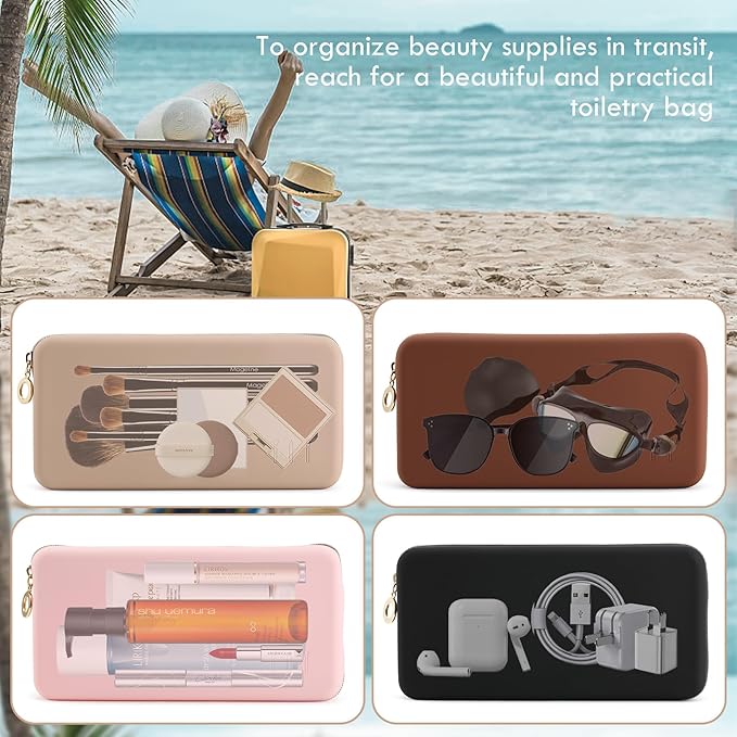 FVION Zipper Makeup Brushes Bag For Travel, Large Silicone Makeup Brush Holder, Make Up Brushes Pouch Case for Makeup Tools - Black