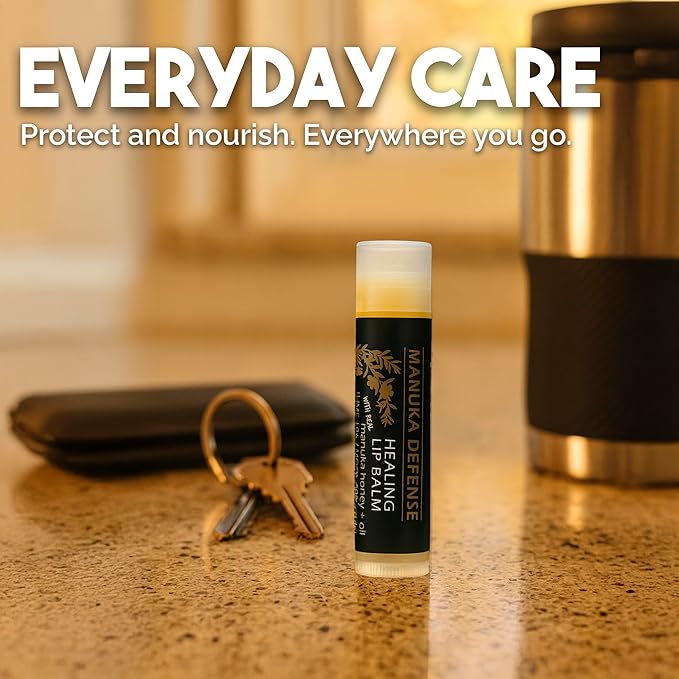 BALM OF GILEAD Manuka Defense Healing Lip Balm - Intensive Moisture Therapy in Tube w/Manuka, Tea Tree & Cooling Peppermint - Ideal for Chapped & Cracked Lips - Beauty Pack Of 4-0.15 oz